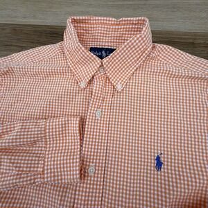 Polo Ralph Lauren Classic Fit Men's S 14.5 Orange Check Button Down Dress Shirt
